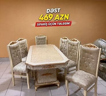 azeri panel vurmaq: Klassik üslubda yemək otağı dəsti: - Dəst: masa + 6 ədəd stul - Rəng — 1