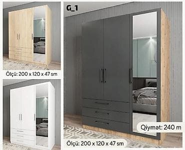taxta ref: 3 qapılı, Güzgülü, Boz, Açılan, Düz dolab — 1