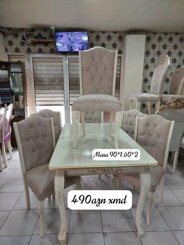 mətbəx stol stul ikinci el: Qonaq otağı üçün, İşlənmiş, Dördbucaq masa, 6 stul — 1