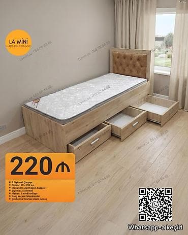 Çarpayılar: Təknəfərlik çarpayı, Bazasız, Matras ilə, Siyirməli — 1