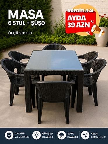 ay: Yeni, Dördbucaq masa, 6 stul, Açılmayan, Stullar ilə, Plastik, Türkiyə — 3
