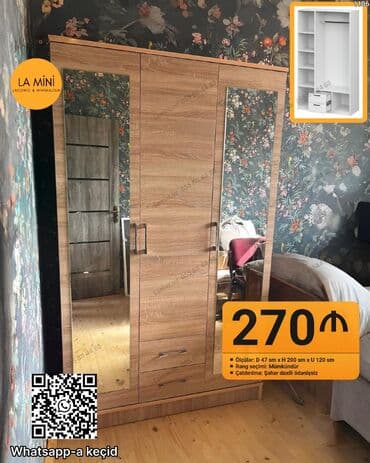 paltar asmaq üçün: Açılan, 3 qapılı Düz dolab, Qarderob, paltar dolabı — 1