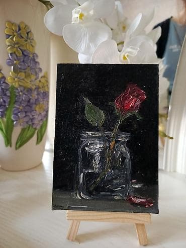 Mini yağlı boya tablolar dəsti - Mövzu və kompozisiya: 1) Şüşə