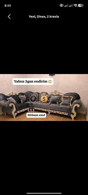 kreslolar: Yeni, Künc divan, 2 kreslo — 1
