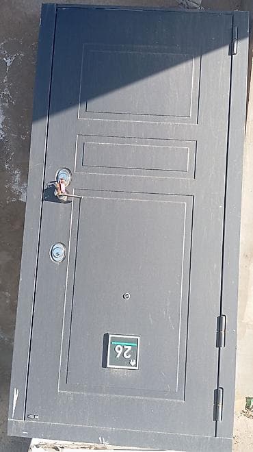 Metall giriş qapısı – tünd boz rəngdə, minimalistik panellı dizayn