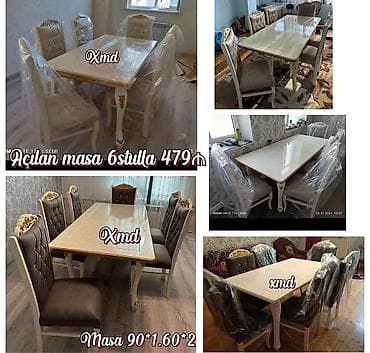 ucuz masalar: Açılan yemək masası dəsti – 6 stul ilə. Xüsusiyyətlər: - Masa ölçüsü — 1