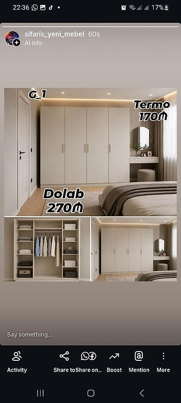 termo ucuz: Məhsul: Q_1 model yataq otağı üçün geyim dolabı - Material: Termo – — 1