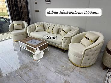 Yeni, Klassik divan, 2 kreslo, Bazasız, Açılmayan