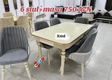 Qonaq otağı üçün, Yeni, Açılmayan, Dördbucaq masa, 6 stul