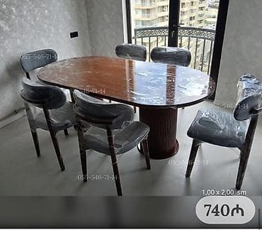 balkon stul: Oval yemək masası və 6 ədəd stul dəsti - Ölçü: 1,00 x 2,00 m (masanın — 1