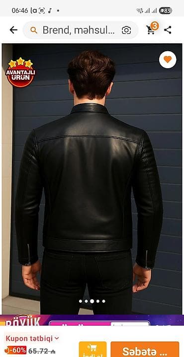 Məhsul: Kişi dərisi görünümlü qara biker stili gödəkçə - Rəng: qara -