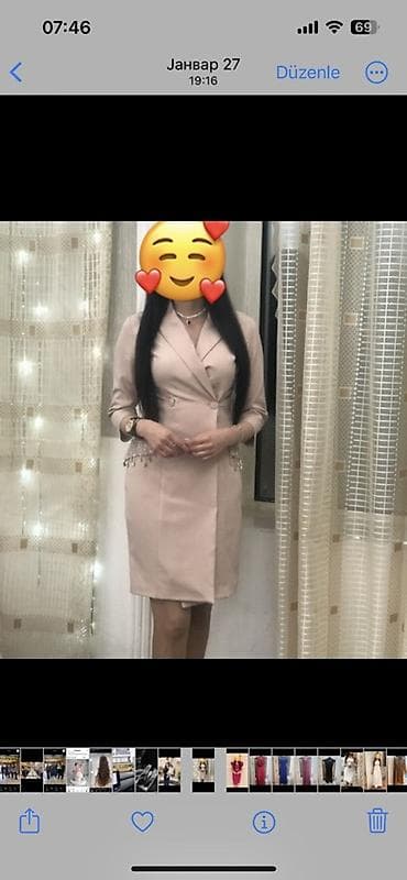 vecerni donlar: Zərif qadın paltarı – pudra/şampan rəngi - Dizayn: Krujeva effektli — 1