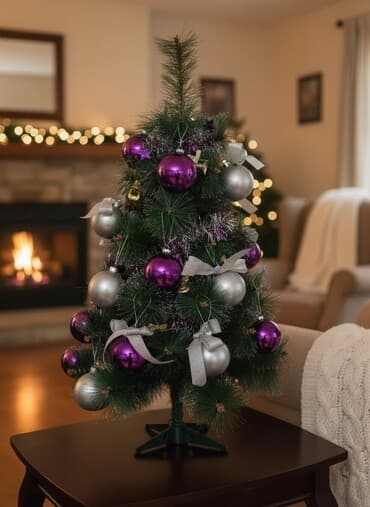 Bəzədilmiş süni Yeni il şam ağacı - Yaşıl rəngli, qarlı sıx budaqlı