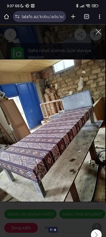 yeni stol: Yeni, Təknəfərlik çarpayı, Bazasız, Matrassız, Siyirməsiz, Azərbaycan — 1