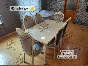 əncir cemi: Mətbəx üçün, Yeni, Açılan, Dördbucaq masa, 6 stul — 5