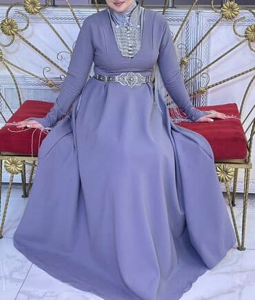 lalafo ziyafet geyimleri: Qadın üçün zərif milli üslubda uzun don. - Rəng: boz - Dizayn: boğaza — 3