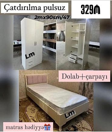 tek neferlik carpayi: ÇARPAYI+DOLAB 💥 Yeni və sifarişlə Qiymət : 329₼ Dolab : 90x2×47 — 1