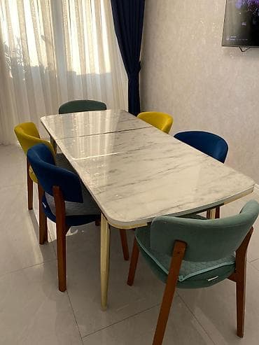 restoran ucun stol stul: Qonaq otağı üçün, İşlənmiş, Dördbucaq masa, 6 stul — 1