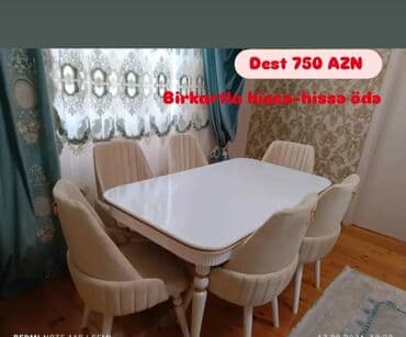 embawood metbex stolu: Qonaq otağı üçün, Yeni, Açılan, Dördbucaq masa, 6 stul — 1