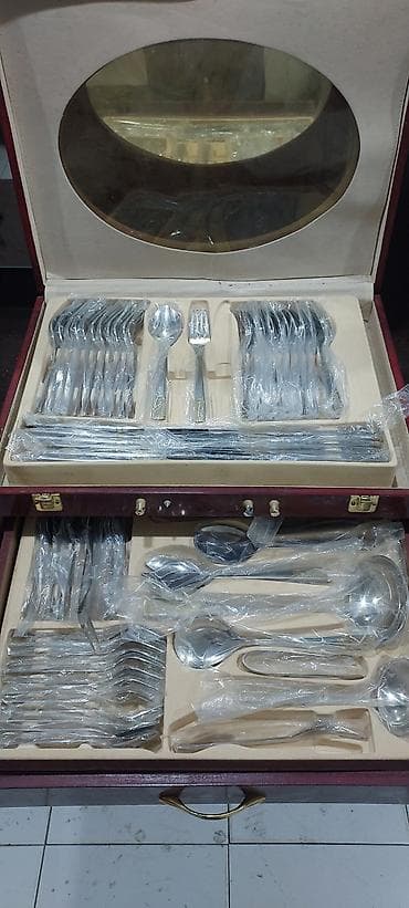 Zərif qutusunda tam stolüstü dəst – paslanmayan polad çəngəl, bıçaq və — 1