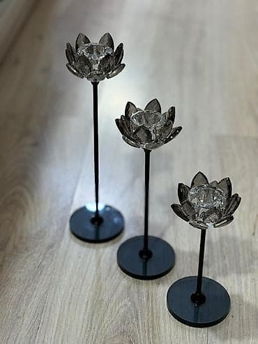şamdam: Şam qabı dəsti – 3-lü kristal lotus dizaynı - Model: Lotus formalı — 2