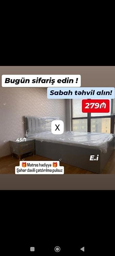 Məhsul: Yataq dəsti (taxt və tumbalar) - Rəng: Boz tonlarda, müasir — 1