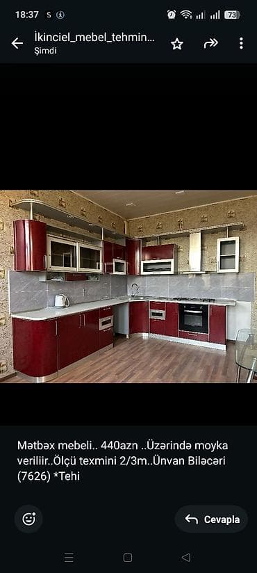 Mətbəx mebeli. 440azn . Üzərində moyka veriliir. Ölçü texmini