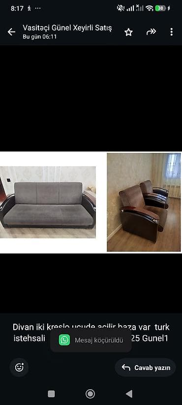 Divan iki kreslo ucude acilir baza var turk istehsali 170azn