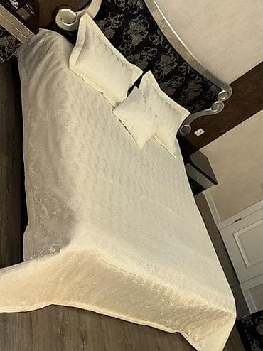 bamboo tekstil: Zərif naxışlı yataq örtüyü dəsti - Rəng: İvory/krem - Material — 3