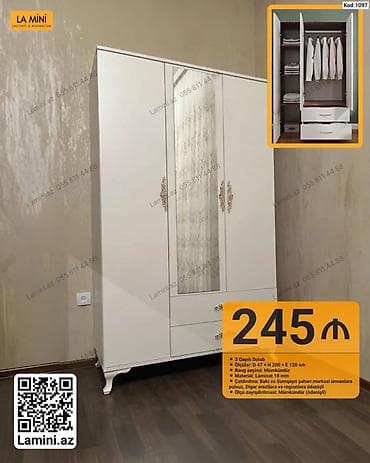 perla dolab: 3 qapılı paltar dolabı Xüsusiyyətlər: - Ölçülər: Dərinlik 47 sm × — 1