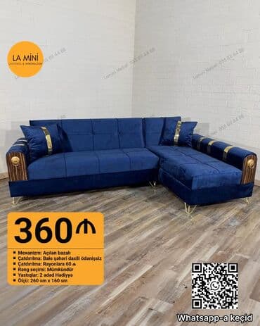 mavi divan: Künc divan, Açılan, Bazalı, Vеlur parça, Şəhərdaxili pulsuz çatdırılma — 1