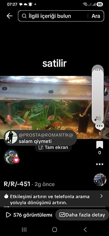 Akvaryum komplekti – satılır - Şüşə akvaryum, üst LED işıqlandırma