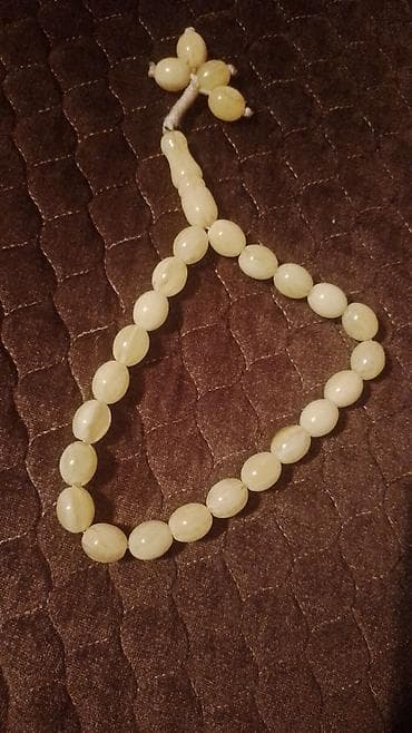 minalı bijuteriyalar: Məhsul: Təsbeh - Material: Açıq sarı rəngli, südlü-kəhrəba tonlarında — 3