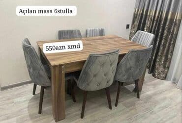 uşaq stol stul: Qonaq otağı üçün, Yeni, Açılan, Dördbucaq masa, 6 stul — 1