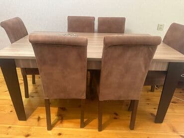 Mətbəx üçün, İşlənmiş, Açılmayan, Dördbucaq masa, 6 stul