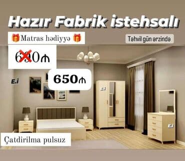 *yataq dəsti 650azn💥* 🎁matras hədiyyə ✔️ ölçü dolab (200x120x47) taxt(