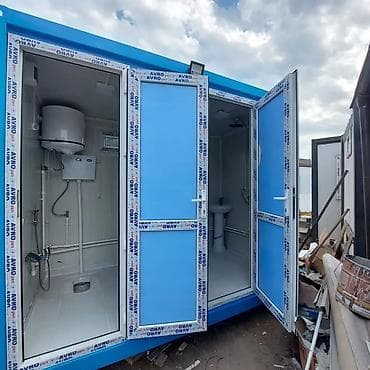 бак для душа: Portativ sanitar konteyner – 2 bölməli - Metal karkaslı, mavi-ağ — 3