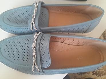 dəri baletkalar: Məhsul: Qadın loafer ayaqqabıları - Rəng: açıq mavi - Üst material — 1
