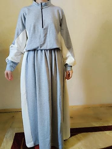 Qadınlar üçün uzun idman tərzli don - Model: ikirəngli (boz və ağ)