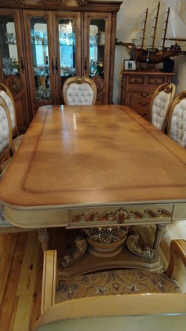 купить круглый стол в баку: Для гостиной, Б/у, Овальный стол, 8 стульев — 2