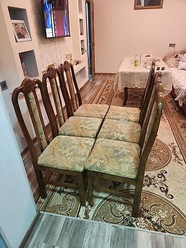 bord: İşlənmiş, Açılmayan, Dördbucaq masa, 6 stul — 1