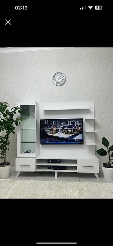 meqa mebel: Düz TV altlığı, Polkalı, Şüşəli — 2