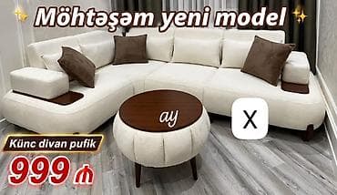 Möhtəşəm yeni model künc divan + pufik - Dəst: künc divan və dairəvi