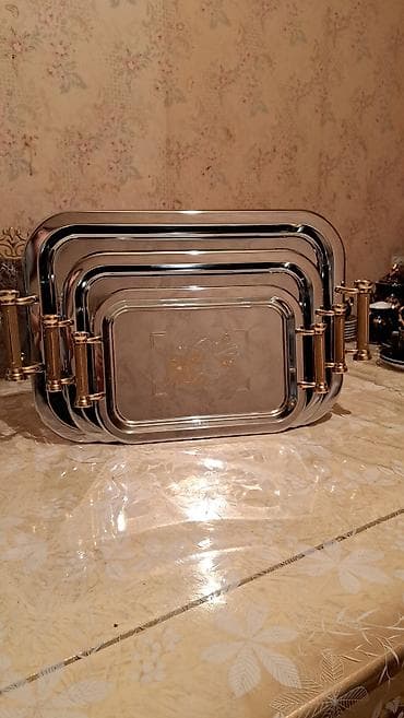 kəndir: Metal süfrə sinisi dəsti - 4 ədəd düzbucaqlı sini: bir‑birinin içində — 3