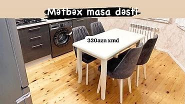 ustular: Mətbəx masa dəsti - Dəst tərkibi: 1 ədəd düzbucaqlı masa + 4 ədəd — 1