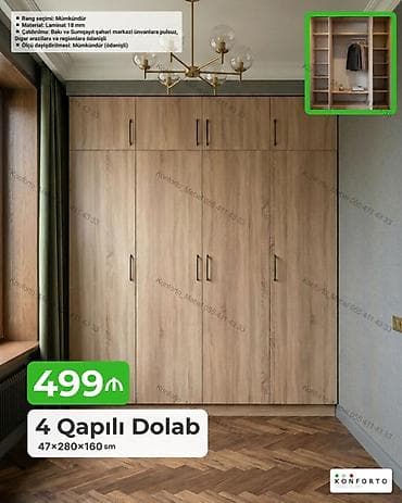 4 qapılı dolab – 47×280×160 sm - Material: 18 mm laminat - Rəng lalafo.az -da 4 qapılı dolab – 47×280×160 sm - Material: 18 mm laminat - Rəng