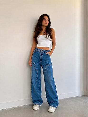 Qadın geniş kəsim cins şalvar Firma-Koton - Model: Yüksək belli, geniş — 1