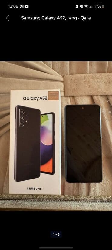 samsung tablet s7: Samsung Galaxy A52, 128 GB, rəng - Qara, Barmaq izi — 2