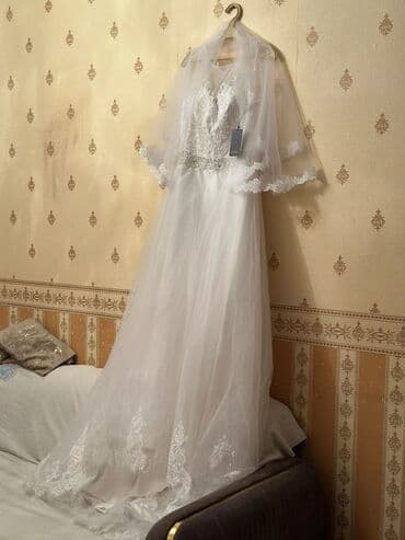 Xonça: Məhsul: Gəlinlik dəsti - Rəng: Qar bəyaz - Siluet: A-kesim, uzun — 2