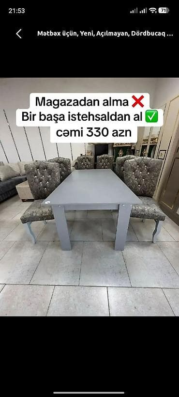 stol uzu: Mətbəx üçün dördbucaqlı masa və oturacaq dəsti - Dizayn: Sadə və — 1